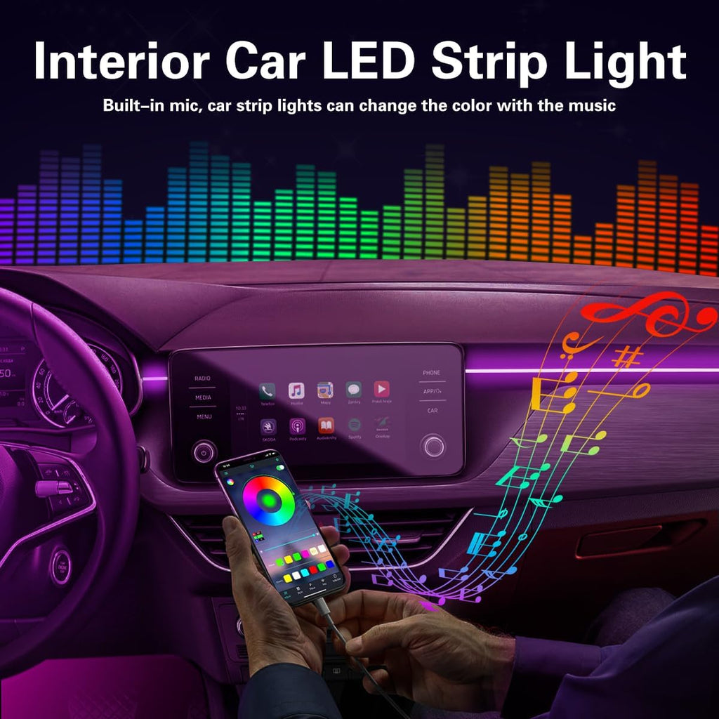Interior Car LED Strip Lights APP Control, 5 in 1 RGB 16 Million Colors Ambient