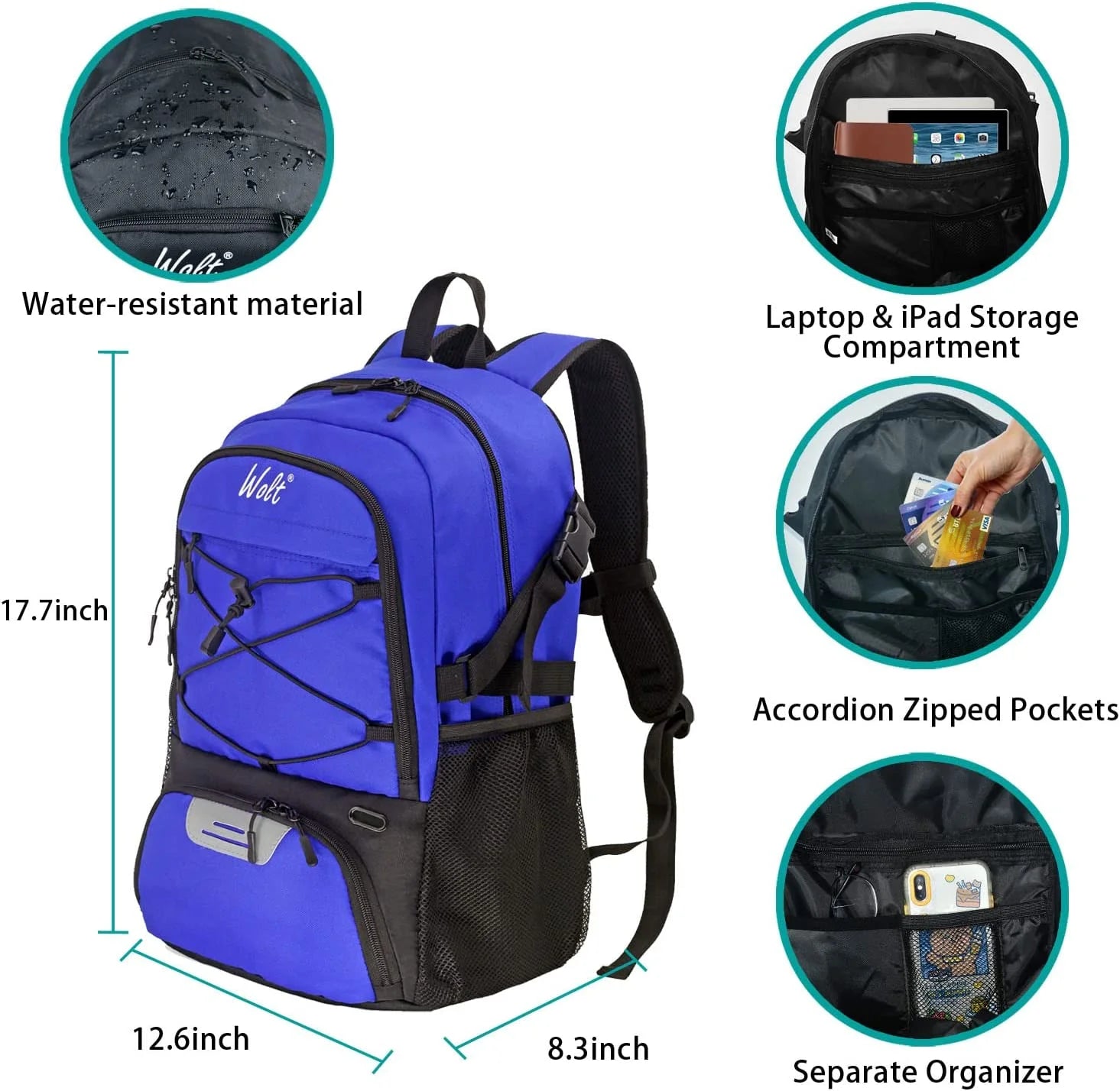 Blue Basketball Bag Backpack Bag for Men--Best Accessories Gym Daily Use 1 Pack