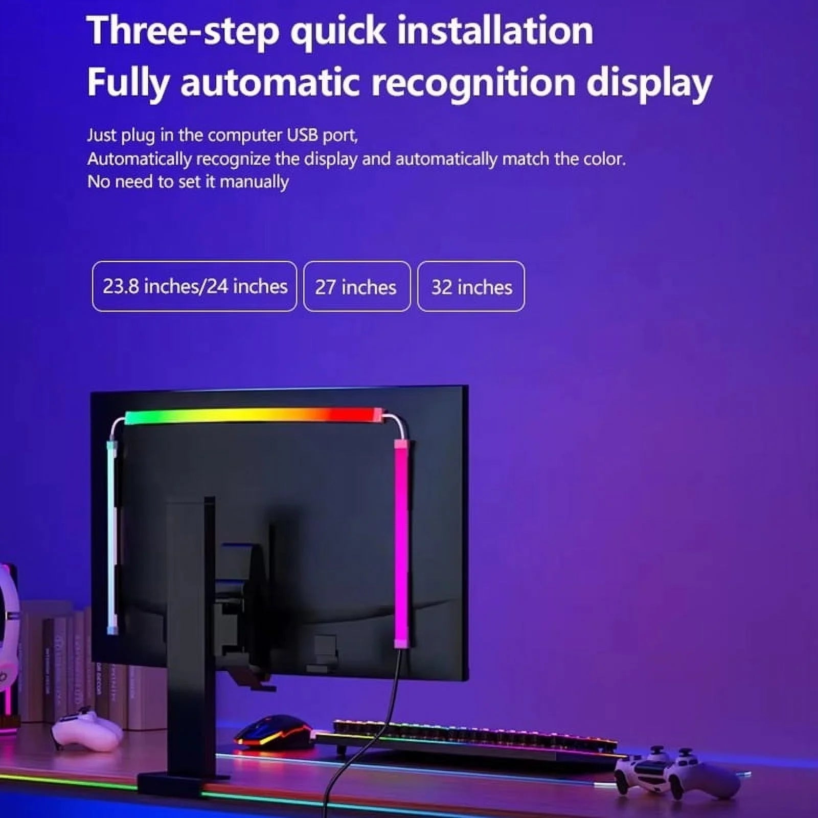 Color Music Game Sync 24" Screen Gaming Amosphere Ambient Smart TV Monitor LED Strip Backlight Light for Computer Screen (34Inch)