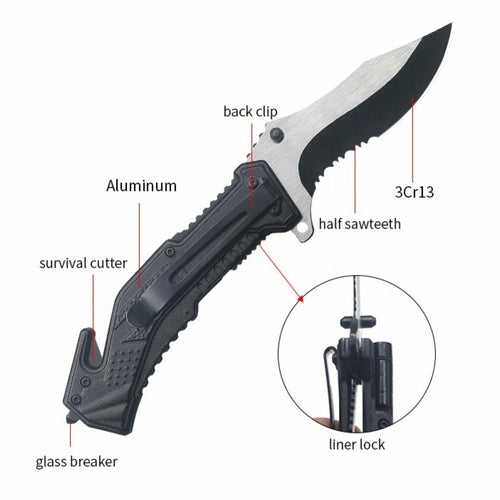 Pocket Knife with Clip Folding Knife Tactical Knife ( 5-in-1 ) Stashed cav