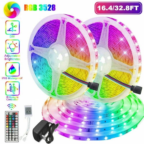 32FT LED Strip Lights Remote Control Bedroom Waterproof for Indoor Stashed cav
