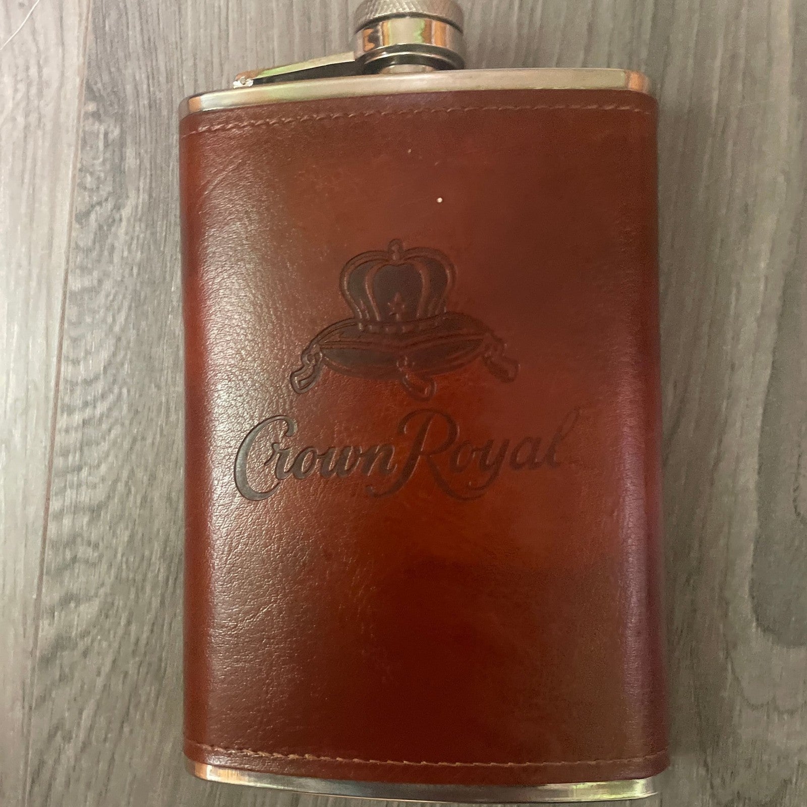Crown Royal 8oz Stainless Steel Flask with Brown Faux Leather Cover