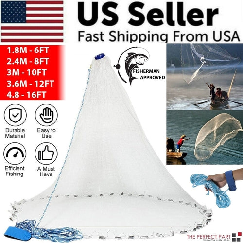 6/8/10/12/16FT Fishing Cast Net Bait Easy Throw Hand Cast Strong Nylon Stashed cav