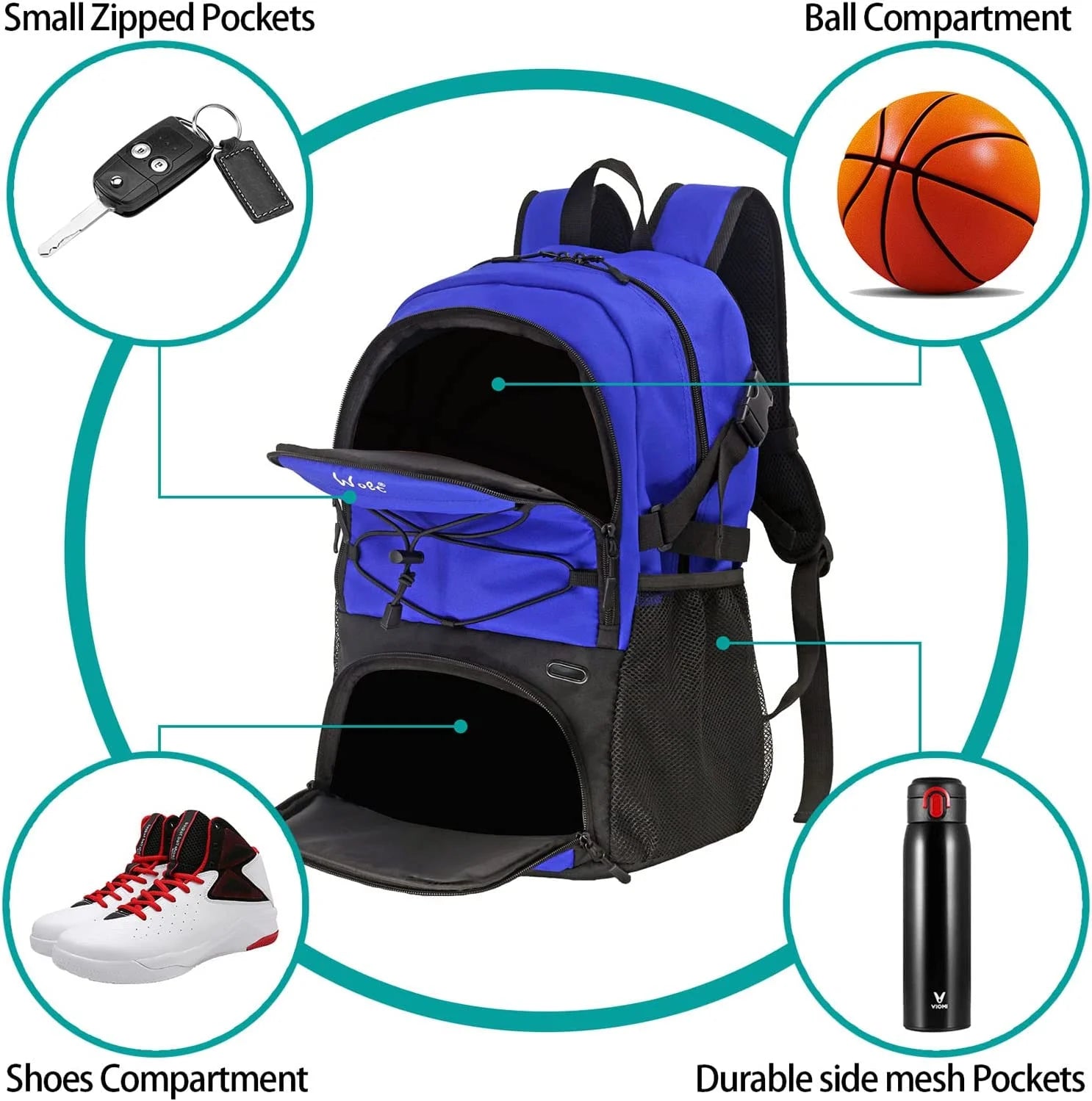 Blue Basketball Bag Backpack Bag for Men--Best Accessories Gym Daily Use 1 Pack