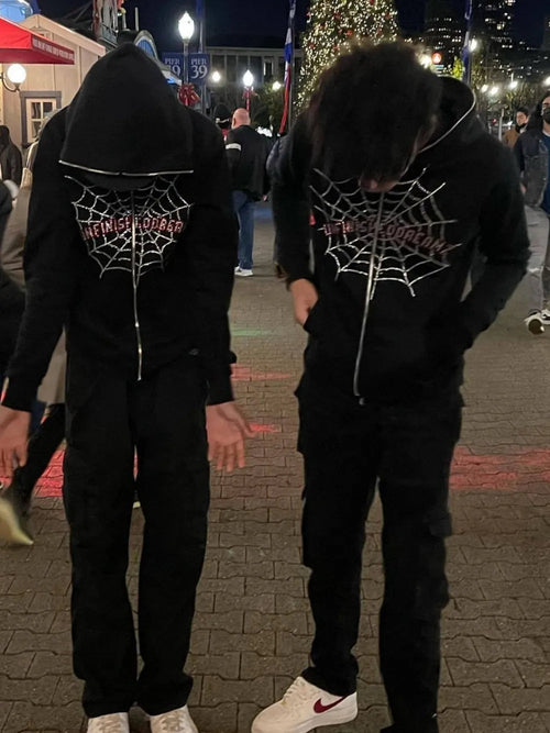 Spider Web Rhinestones Zip-Up Hoodies active street wear for men or women Stashed cav