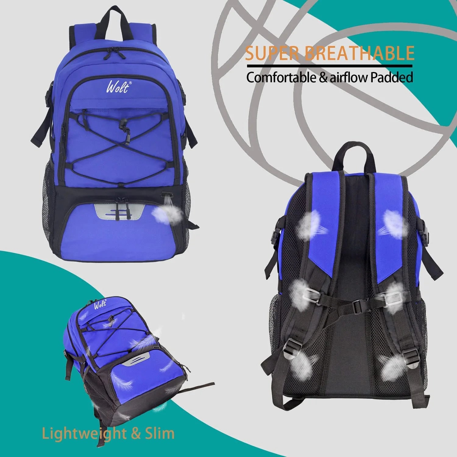 Blue Basketball Bag Backpack Bag for Men--Best Accessories Gym Daily Use 1 Pack