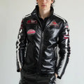 Mens Biker Vegan Leather Jacket With Badges Stashed cav