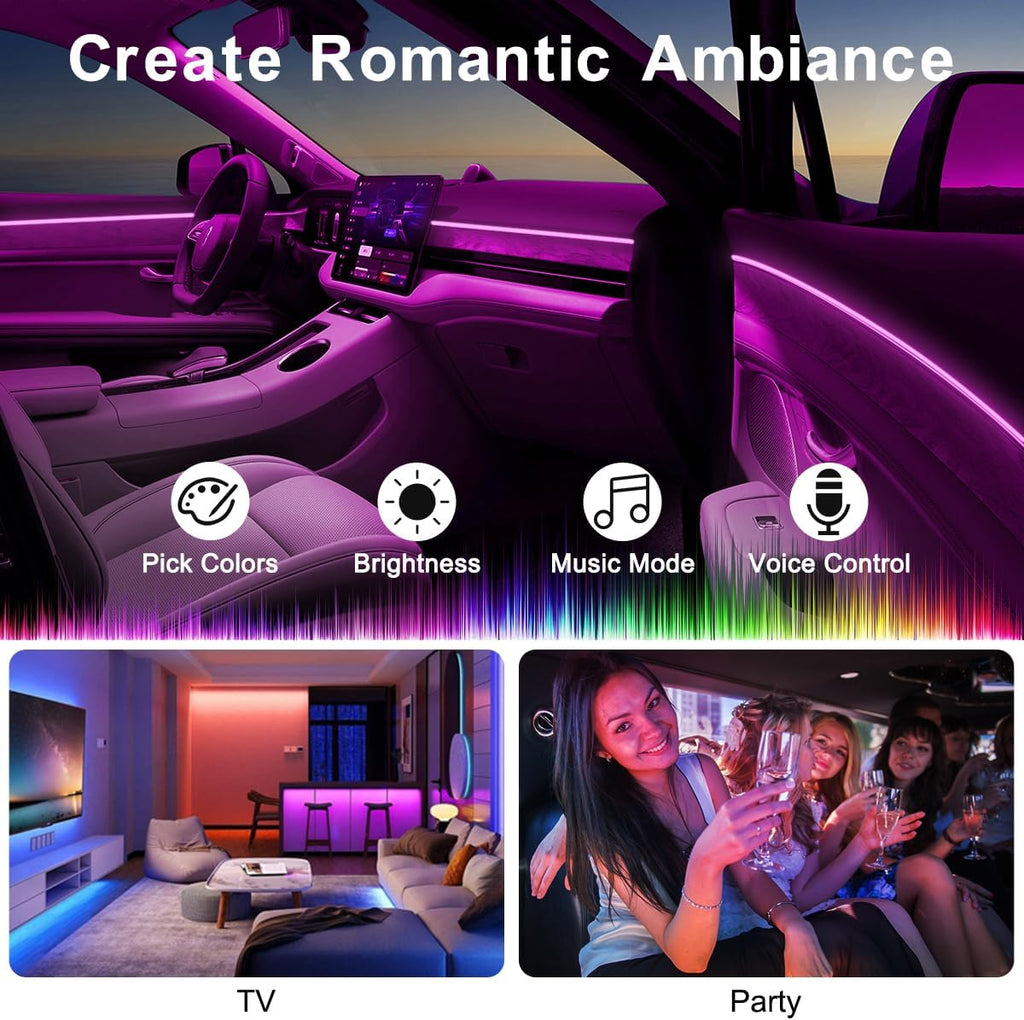 Interior Car LED Strip Lights APP Control, 5 in 1 RGB 16 Million Colors Ambient