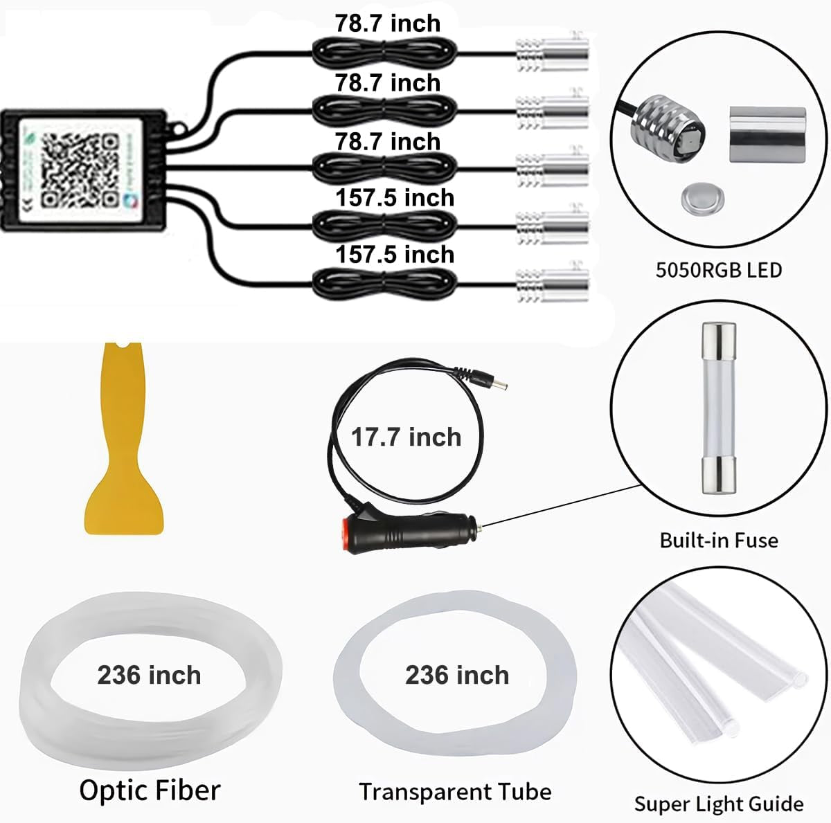 Interior Car LED Strip Lights APP Control, 5 in 1 RGB 16 Million Colors Ambient