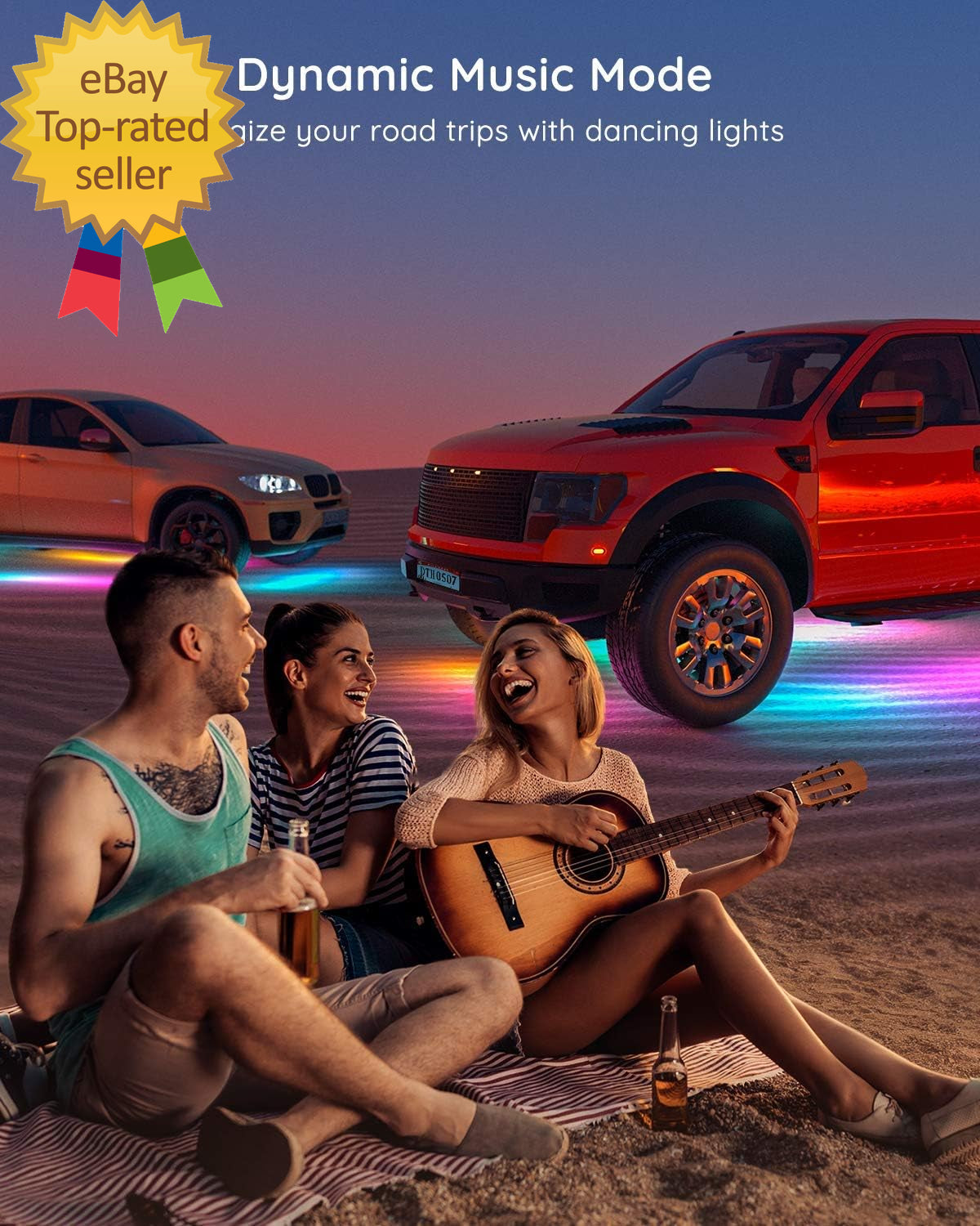 Underglow Car Lights 4Pcs RGBIC Smart LED Lights for Cars with 16 Million Colors