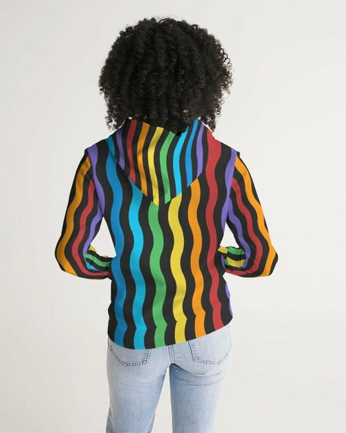 Womens Hoodie - Pullover Hooded Sweatshirt -graphic/rainbow Stripes Stashed cav