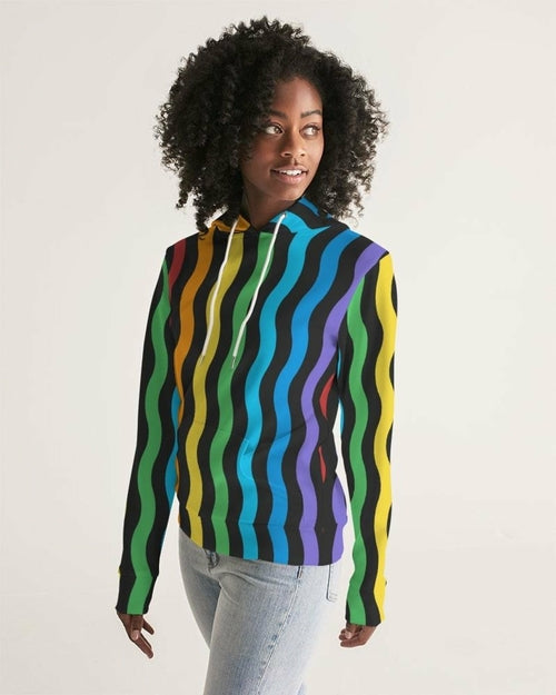 Womens Hoodie - Pullover Hooded Sweatshirt -graphic/rainbow Stripes Stashed cav
