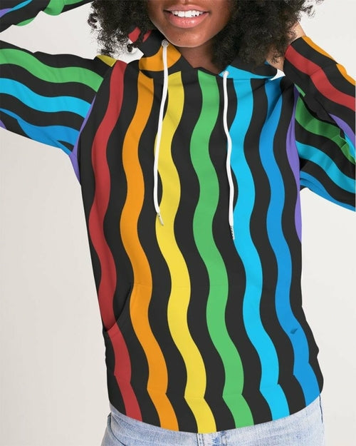 Womens Hoodie - Pullover Hooded Sweatshirt -graphic/rainbow Stripes Stashed cav